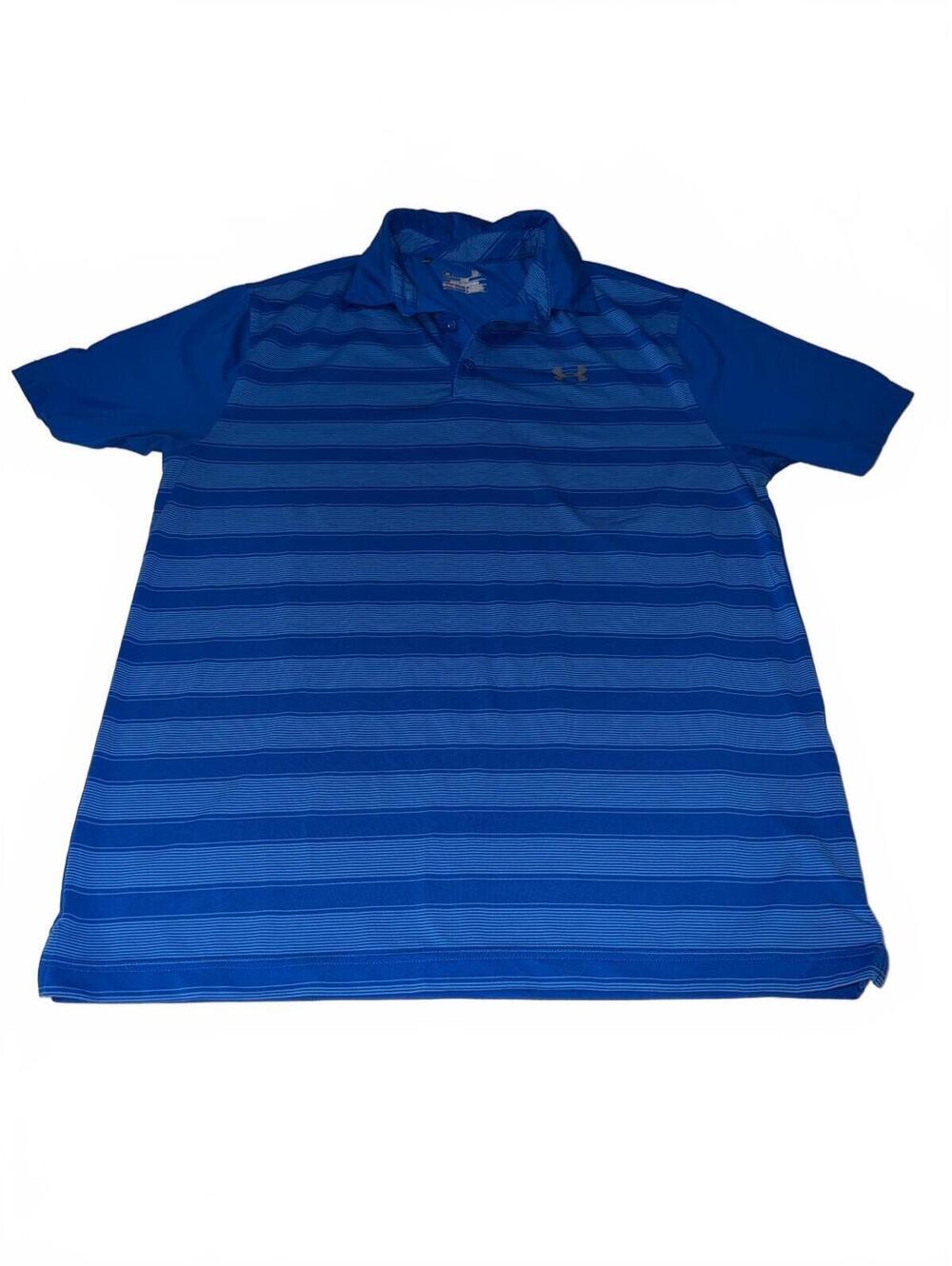 Under Armour Men's Blue Striped HeatGear Polo Shirt Size LG
